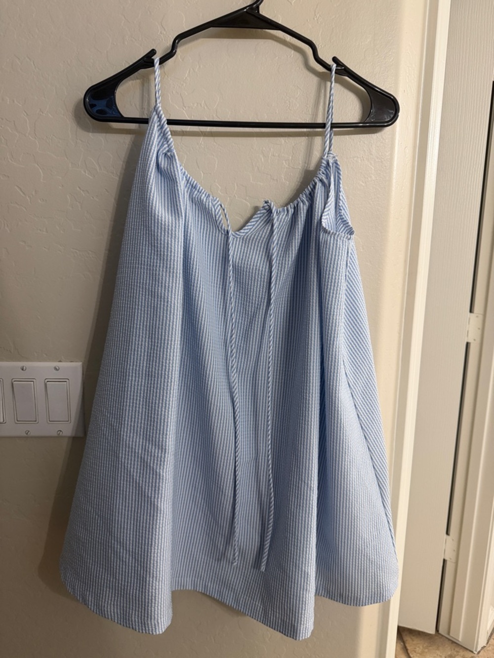 Light Blue Seersucker Spaghetti Strap Dress